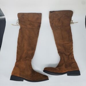 Qupid Over The Knee Boots OTK Brown Camel Faux Suede Flat Thigh High W 10 Shoes